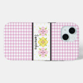 Rosa Gingham Blumenmonogramm Case-Mate iPhone Hülle (Rückseite (Horizontal))
