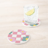 Rosa Gingham-Blumenmuster – Retro Süße Blumen Getränkeuntersetzer (Seite)
