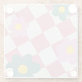 Rosa Gingham-Blumenmuster – Retro süße Blumen Glasuntersetzer (Rückseite)