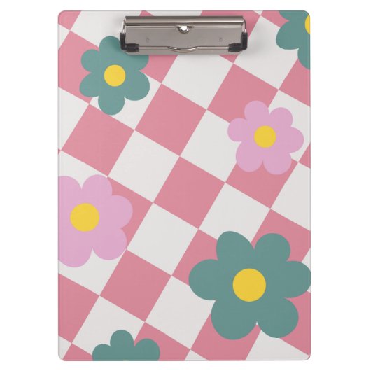 Rosa Gingham-Blumenmuster – Retro Süße Blumen  Klemmbrett (Vorderseite)