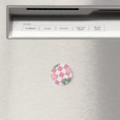 Rosa Gingham-Blumenmuster – Retro süße Blumen Magnet (In Situ (Geschirrspüler))
