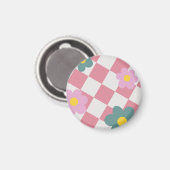 Rosa Gingham-Blumenmuster – Retro süße Blumen Magnet (Vorderseite/Rückseite)