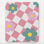 Rosa Gingham-Blumenmuster – Retro Süße Blumen Mousepad (Vorne)