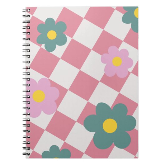 Rosa Gingham-Blumenmuster – Retro Süße Blumen Notizblock (Vorderseite)