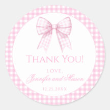 Rosa Gingham Bogen Mädchen Dusche danke