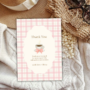 Rosa Gingham Bonjour Cafe Bébé Baby Shower Kaffee Dankeskarte