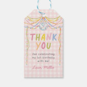 Rosa Gingham Bunter Mädchen-Geburtstagsfeier Geschenkanhänger (Vorderseite)