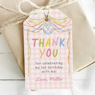 Rosa Gingham Bunter Mädchen-Geburtstagsfeier Geschenkanhänger