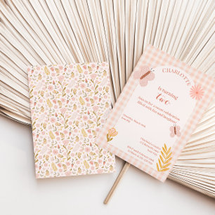 Rosa Gingham Butterfly mit Blume Geburtstag Einladung