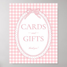 Rosa Gingham Coquette-Bogen-Karte & Geschenke-Schi Poster