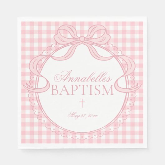 Rosa Gingham Coquette Bogen Tauf Tischdekoration Serviette (Vorderseite)