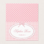 Rosa Gingham Coquette Bogen Tischdeko Namenskarte (Außenseite Aufgefaltet)