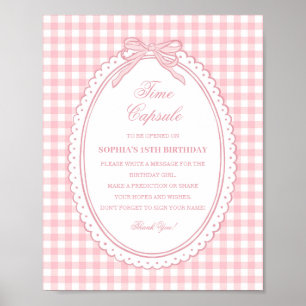 Rosa Gingham Coquette-Bogen-Zeitkapsel-Spiel Poster