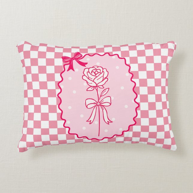 Rosa Gingham Coquette Rose Ästhetik Dekokissen (Vorderseite)