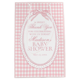 Rosa Gingham Coquette Schleife Babyparty Geschenke Mittlere Geschenktüte