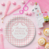 Rosa Gingham Coquette-Schleife Brautparty Pappteller (Party)