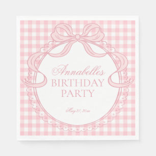 Rosa Gingham Coquette-Schleifen-Geburtstagsfeier-D Serviette