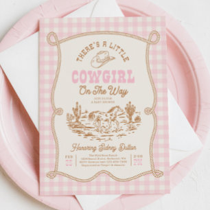 Rosa Gingham-Cowgirl-Baby-Shower-Einladung Einladung