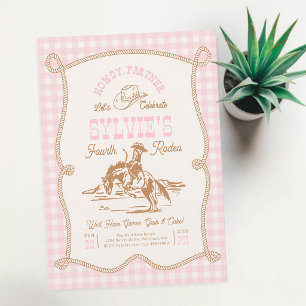 Rosa Gingham-Cowgirl-Geburtstagseinladung Einladung