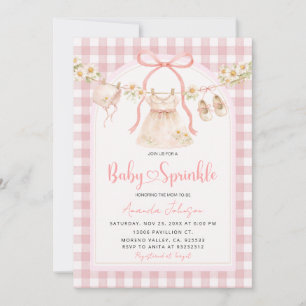 Rosa Gingham-Daisy-Wäscheleine-Baby-Sprinkle Einladung