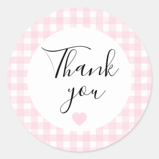 Rosa Gingham-Dankeschön-Sticker Runder Aufkleber (Vorderseite)