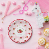 rosa Gingham-Erdbeer-Baby-Mädchen-Party Pappteller (Party)