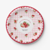 rosa Gingham-Erdbeer-Baby-Mädchen-Party Pappteller (Vorderseite)