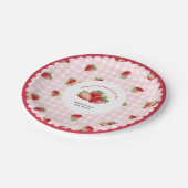 rosa Gingham-Erdbeer-Baby-Mädchen-Party Pappteller (Schrägansicht)