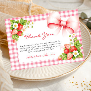 Rosa Gingham-Erdbeer-Baby-Shower Dankeskarte