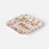 Rosa Gingham Erdbeer Blumen Geburtstag Pappteller (Gewinkelt)
