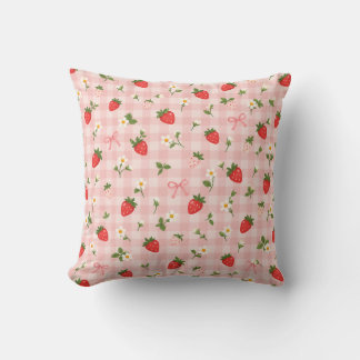 Rosa Gingham-Erdbeer-Daisy-Schleifen-Muster Kissen