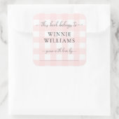 Rosa Gingham-Exlibris-Aufkleber Quadratischer Aufkleber (Tasche)