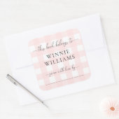 Rosa Gingham-Exlibris-Aufkleber Quadratischer Aufkleber (Umschlag)
