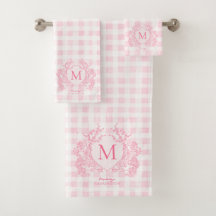 Rosa Gingham Floral Wappen Monogram