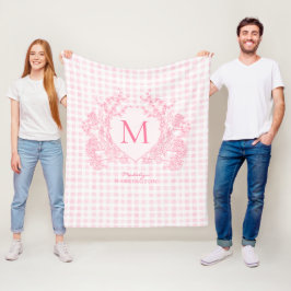 Rosa Gingham Floral Wappen Monogram Fleecedecke