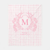 Rosa Gingham Floral Wappen Monogram Fleecedecke (Vorderseite)