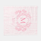 Rosa Gingham Floral Wappen Monogram Fleecedecke (Vorderseite (Horizontal))
