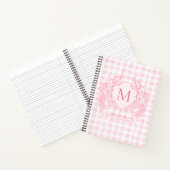Rosa Gingham Floral Wappen Monogram Notizblock (Innenseite)
