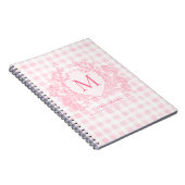 Rosa Gingham Floral Wappen Monogram Notizblock (Rechte Seite)