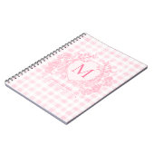 Rosa Gingham Floral Wappen Monogram Notizblock (Linke Seite)