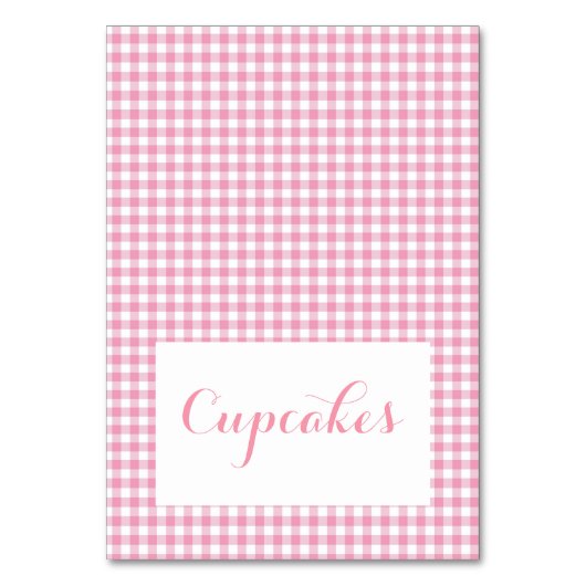 Rosa Gingham Food Zent Cards Tischnummer (Vorderseite)