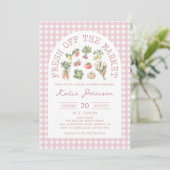 Rosa Gingham Frisch vom Markt Brautdusche Einladung (Stehend Vorderseite)
