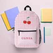 Rosa Gingham Fröhliche Kirsch Mädchen Bedruckter Rucksack