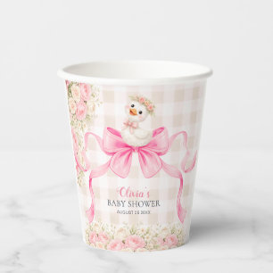 Rosa Gingham-Gans-Blumen-Mädchen-Baby-Party Pappbecher
