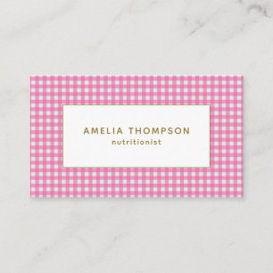 Rosa Gingham-Gold-Typografie Ernährungsberaterin Visitenkarte