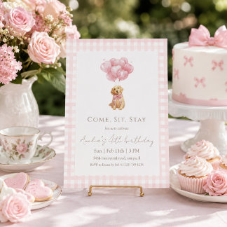 Rosa Gingham Golden Retriever Welpen Geburtstag Einladung