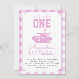 Rosa Gingham-Golf 1. Geburtstagsfeier Einladung
