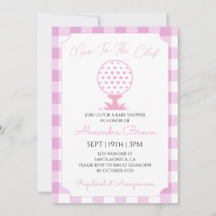 Rosa Gingham-Golf-Babymädchen-Party Einladung