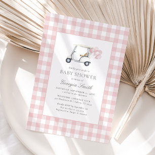 Rosa Gingham-Golf-Mädchen-Baby-Party Einladung