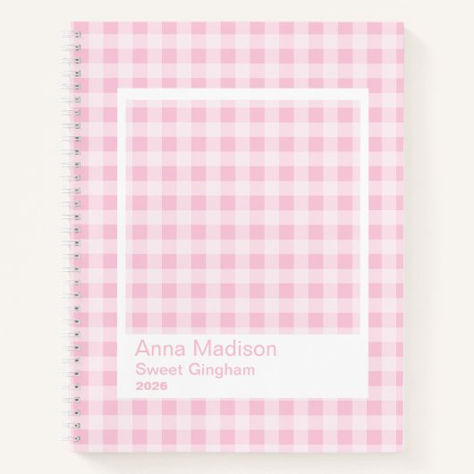 Rosa Gingham großer transparenter Rahmen Notizblock (Vorderseite)